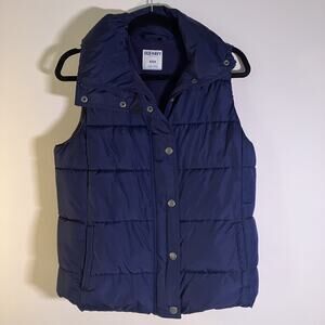 Old Navy Vest Mens Medium Blue Puffer Quilted Fleece Lined Insulated Winter Warm